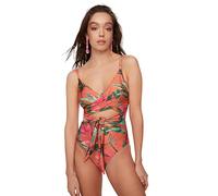 TRENDYOL Damen Detailed Tie Floral Pattern One Piece Swimsuit, Mehrfarbig, 34 EU