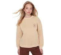 TRENDYOL Damen Einfarbig Tailliertes mit Rundhalsausschnitt Sweatshirt, Beige, XS EU