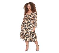 TRENDYOL Damen Elastische Taille Gerüschter Saum U-Ausschnitt Webstoff Große Größen in Kleid, Mehrfarbig, 46