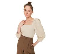 Trendyol Damen Figurbetont Bodycon Karrée-Ausschnitt Webstoff Bluse, Hellbraun, 38