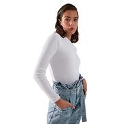 Trendyol Damen Figurbetont Bodycon Rundhalsausschnitt Webstoff Body, Weiß, S