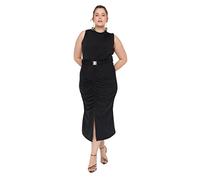 TRENDYOL Damen Figurbetontes Midi-kleid in Übergröße Lässig/Freizeit Schwarz, 3XL, Kleid