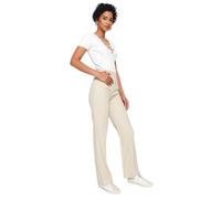 Trendyol Collection Nerzfarbene, Gerade Geschnittene, Gerippte, Gewebte Hose Mit Hoher Taille für Damen - 38