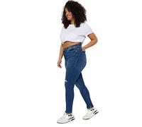 Trendyol Damen Gerade Hohe Taille Plus-Size-Jeans Jeans, Dark Blue, 46 Große Größen EU