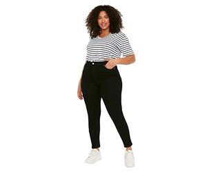 TRENDYOL Damen Gerade Hohe Taille Plus-Size-Jeans Jeans, Schwarz, 42 Große Größen EU