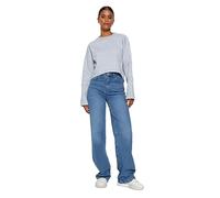 TRENDYOL Damen Gerade Weites Bein Hohe Taille Jeans, Blau, 42 EU