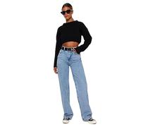 TRENDYOL Damen Gerade Weites Bein Hohe Taille Jeans, Hellblau, 32 EU