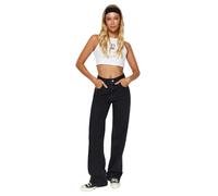 TRENDYOL Damen Gerade Weites Bein Hohe Taille Jeans, Schwarz, 36 EU