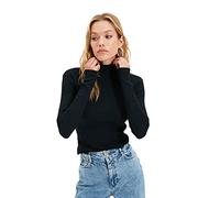Trendyol Damen Hochabschließender Kragen Unifarben Figurbetont Bluse T-Shirt, Schwarz, XL EU