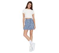 Trendyol Damen Indigo Printed Ruffle High Taille Mini Stretch Strick Rock Twoss21ET0010, Indigo s