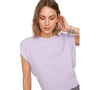 Trendyol Damen Lilac 100% Baumwollwadding Look Basic Crew Neck Strick T-Shirt T-Shirt 20TS0021, Lilac XS