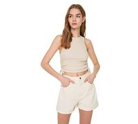 Trendyol Damen-Loungewear-Bluse, figurbetont, Rundhalsausschnitt, gewebte Bluse, Stone, M