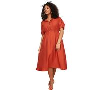 TRENDYOL Damen Midi A-line Relaxed Fit Woven Plus Size Dress Kleid, Orange, 48