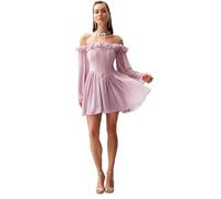 Trendyol Damen Mini Skater Regular Fit Weberei Kleid, Getrocknete Rose, 32