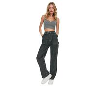 TRENDYOL Damen Mobile Detaillierte Hohe Taille 90er Jahre Breite Beinjeans Jeans, Anthracite, 38 EU
