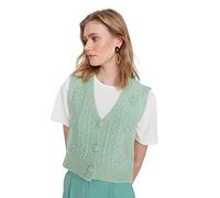 TRENDYOL Damen Neo strikning detalje V-hals knap triko syveter Sweater, Mint, M EU