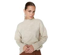 Trendyol Damen Pullover mit hohem Halsausschnitt, einfarbig Sweatshirt, Natur, Small