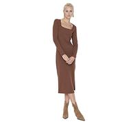 Trendyol Damen Regular Standard Tiefer Rundhals Webstoff Kleid, Grün, M