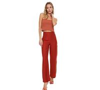 TRENDYOL Damen Ribbed Detailed Trousers Pants, Ziegelrot, 36 EU