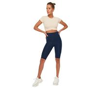 Trendyol Damen Roller Hohe Taille Mobile Detaillierte Sport-biker Strumpfhosen Yoga Pants, Navy, S EU