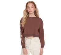Trendyol Damen Rundhalsausschnitt, einfarbig Sweatshirt, braun, 46