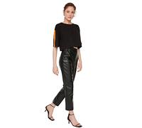TRENDYOL Damen Schwarze Leder Aussehende Hose Pants, Schwarz, 42 EU