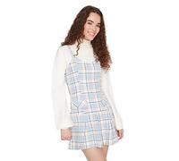 Trendyol Damen Slim A-Linie Tiefer Rundhals Webstoff Kleid, Blau, 36 EU