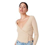 Trendyol Damen Slim Figurbetonte Zweireihige Strickbluse Hemd, beige, M