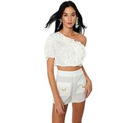 Trendyol Damen Slim Fit Basic Asymmetrischer Kragen Gewebte Bluse, Ecru, 38, Natur, 36