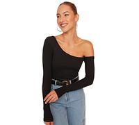 Trendyol Damen Slim Fit Basic Asymmetrischer Kragen Strickbluse, Schwarz, L, Schwarz, Large