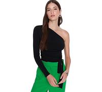 Trendyol Collection Schwarze, Schmal Geschnittene, Detaillierte Strickbluse Mit Einem Ärmel, Bauchfrei, Dehnbar, für Damen - M