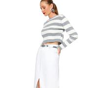 Trendyol Damen Slim fit Basic Crew Neck Knitwear Sweater Pullover, Grey,