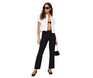 TRENDYOL Damen Sorte lige udskårne foldede bukser Pants, Schwarz, 36 EU