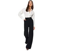 Trendyol Damen-Strickhose mit Gürtel, weites Bein, hohe Taille, Smart Crepe-Strickhose, Schwarz, TWOSS23PL00330, Schwarz, Größe XL, Schwarz/Schiere Freude, XL