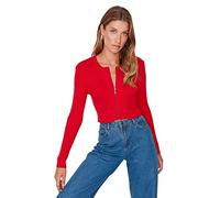 Trendyol Damen Strickjacke, figurbetont, mit Reverskragen Pullover, rot, L