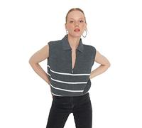 TRENDYOL Damen Striped Zipper Detailed Knitwear Sweater, Anthrazit, L