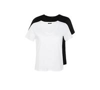 Trendyol Damen T-Shirt, Normale Passform, V-Ausschnitt, gestrickt, Übergröße Hemd