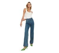TRENDYOL Damen Taille Detaillierte Hohe 90er Jahre Breite Beinjeans Jeans, Dunkelblau, 38 EU