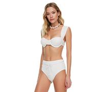 Trendyol Damen Textured Curved High Waist Bikini Bottoms, Ecru, 38 EU