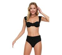 Trendyol Damen Textured Curved High Waist Bikini Bottoms, Schwarz, 42 EU