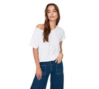 TRENDYOL Damen Trendyol Damen Basics Boyfriend Basic Asymmetrischer Kragen Knit T-shirt T-Shirt Lässig, Weiß, S