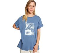 TRENDYOL Damen Trendyol Damen Oversize Standard Crew Neck Woven T-shirt Hemd, Indigo, M EU