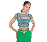 TRENDYOL Damen Trendyol Damen Regular Bodycon Choker High Neck Woven Bluse Hemd, Grün-mehrfarbig, 38 EU