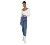 TRENDYOL Damen Trendyol Herren Mittlerer Bund Mom Jeans, Blau, 38 EU