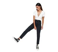 TRENDYOL Damen Trendyol Woman High Waist Straight Leg Mom Jeans Jeans Täglich, Schwarz, 32