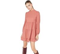 TRENDYOL Damen Trendyol Woman Midi Gerüschter Saum Rundhalsausschnitt Webstoff Kleid, Fliese Rot, 42 EU