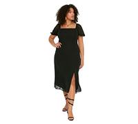 TRENDYOL Damen Trendyol Woman Plus Size Midi A-line Regular Fit Woven Plus Size Dress Kleid Casual, Schwarz, 44