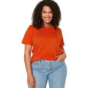TRENDYOL Damen Trendyol Woman Plus Size Regular Standard V Neck Woven Plus Size T-shirt Hemd, Rot, XXL EU