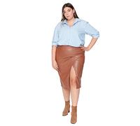 TRENDYOL Damen Trendyol Women's Large Sizes Midi Pencil Pencil Woven Fabric Large Sizes in Skirt, Brown, 44 Große Größen EU