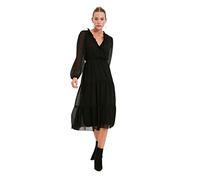 TRENDYOL Damen Trendyol Women's Midi A-line V-neck Woven Dress, Schwarz, 38 EU
